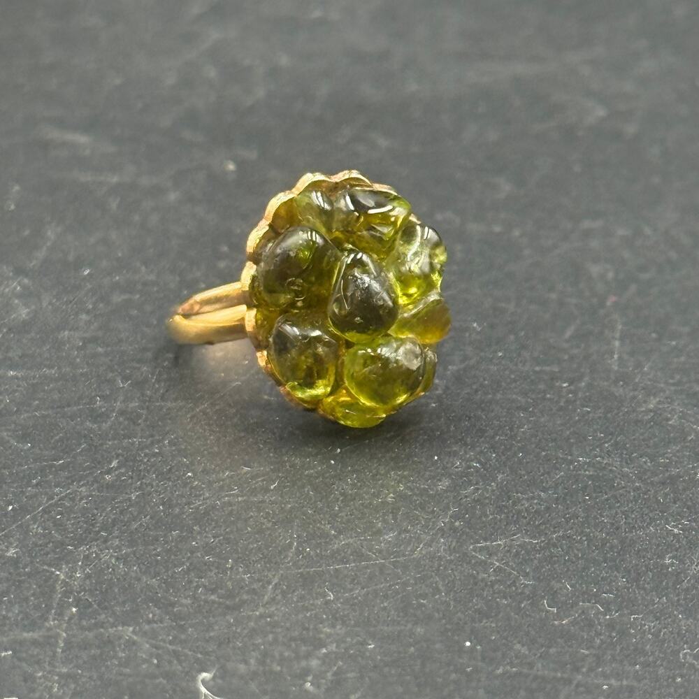 Vintage Green Peridot Gemstone Cluster Ring Gold Tone